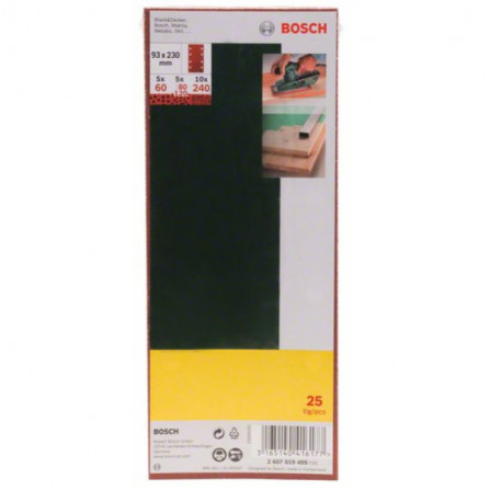 Bosch-hiomapaperisetti, 93 x 230 mm, karkeus 60,80,120,240, 25 kpl.