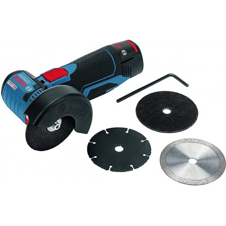 Akkukulmahiomakone Bosch GWS 12V-76, 12 V, 76 mm + lautaset 3 kpl.