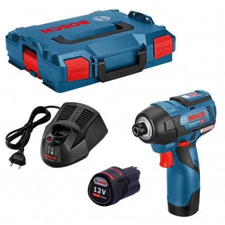 Bosch GDR 12V-110 johdoton iskuohjainsarja, 12 V, 2 x 3,0 Ah, laturi + kotelo
