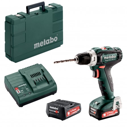 Akkuporakone Metabo PowerMaxx BS 12 (601036500) sarja, 12 V, 2 x 2 Ah, laturi + kotelo