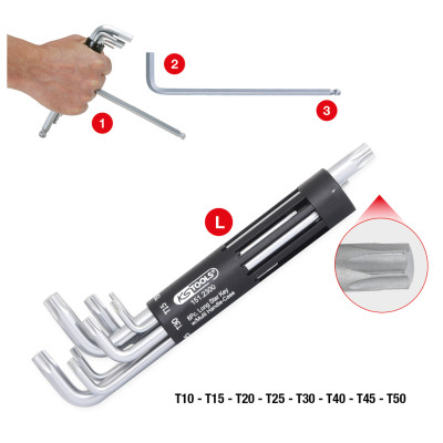 KS Tools 3-in-1 Torx-kulma-avainsarja, pitkä, 8-osainen (151.2300)