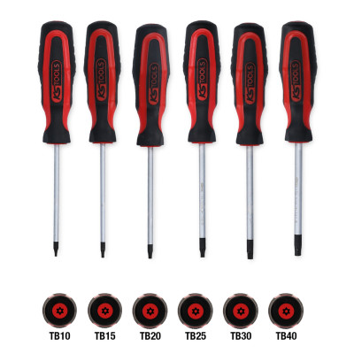 KS Tools ERGOTORQUEplus -ruuvimeisselisarja, 6-osainen, Torx-pää, jossa reikä (159.0040)