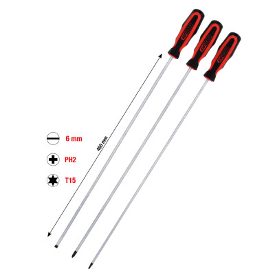 KS Tools ERGOTORQUEplus -ruuvimeisselisarja, urapää, PH, Torx, 3-osainen, erikoispitkä (159.1270)
