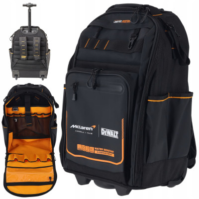 DeWalt McLaren-työkalureppu pyörillä DWST60101-9 teleskooppikahva, 46 taskua