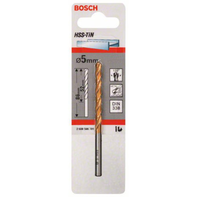 Bosch HSS-TiN metalliporanterä DIN 338, 5 x 52 x 86 mm